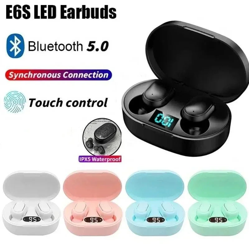 Digital Display Bluetooth Earphones with Mic TWS E6S Wireless Bluetooth Headset Noise Cancelling Headset for Xiaomi Huawei Oppo Pi-Mart