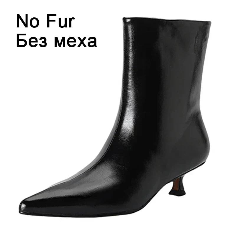 JOZHAMTA Size 34-43 Women Real Leather Ankle Boots Fashion Mid Heels Shoes For Winter Boots Pointy Office Lady Daily Dress Shoes Pi-Mart