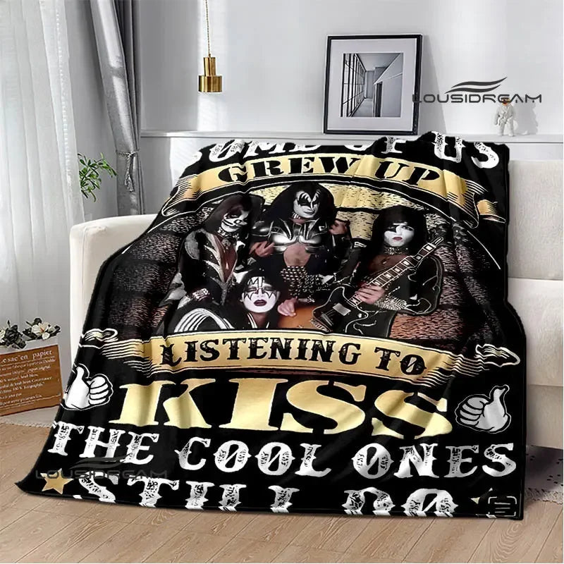 Kiss Band Printed Blanket picnic blanket Warm Blanket Flannel Home Travel Blanket throw blanket bed linings Birthday Gift Pi-Mart