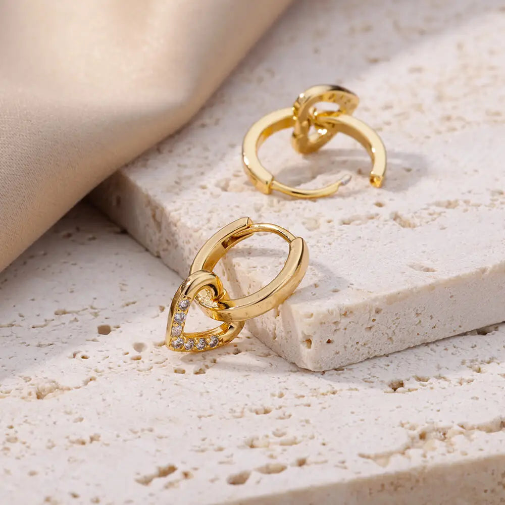Hollow Zircon Heart Earrings For Women Stainless Steel Gold Color Heart Earring Luxury Wedding Couple Jewelry Gift Free Shipping Pi-Mart