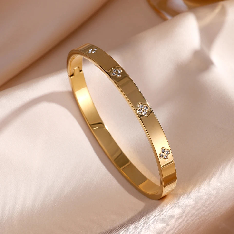 ZAKOL 5/1pcs Sparkling Zirconia Inlaid Stainless Steel Bracelet Set for Women Stackable Bangles Fashion Non Fading Jewelry Gift Pi-Mart