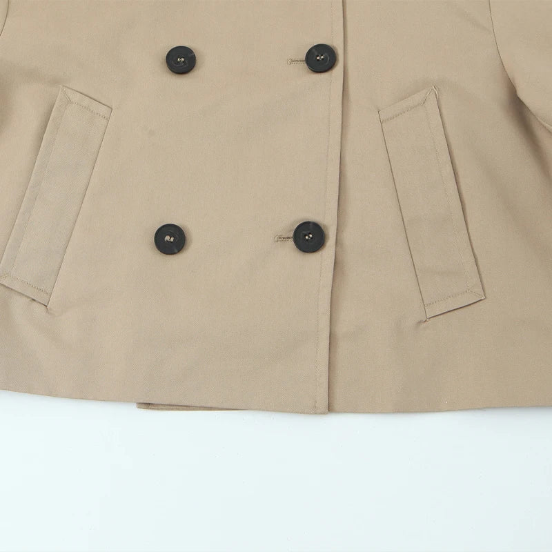 Willshela Women Fashion Khaki Double Breasted Short Trench Jacket Vintage Notched Neck Long Sleeve Female Chic Lady Coat Outfits LadyShow.Store