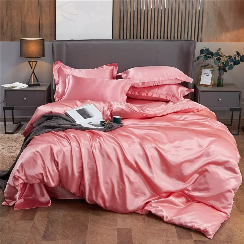 Luxury Rayon Satin Duvet Cover Queen High Quality King Size Smooth Quilt Cover Solid High End Single Double Comforter Cover Pi-Mart