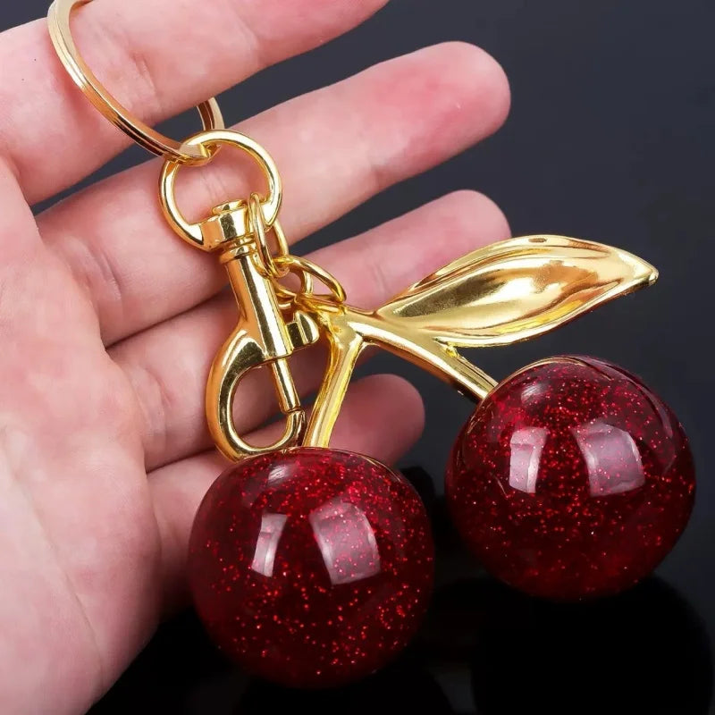Fashion Cherry Charm Pendant Keychain Red Crystal Fruit Style Cute Bag Decor Accessory Sweet Present for Girls & Women Pi-Mart