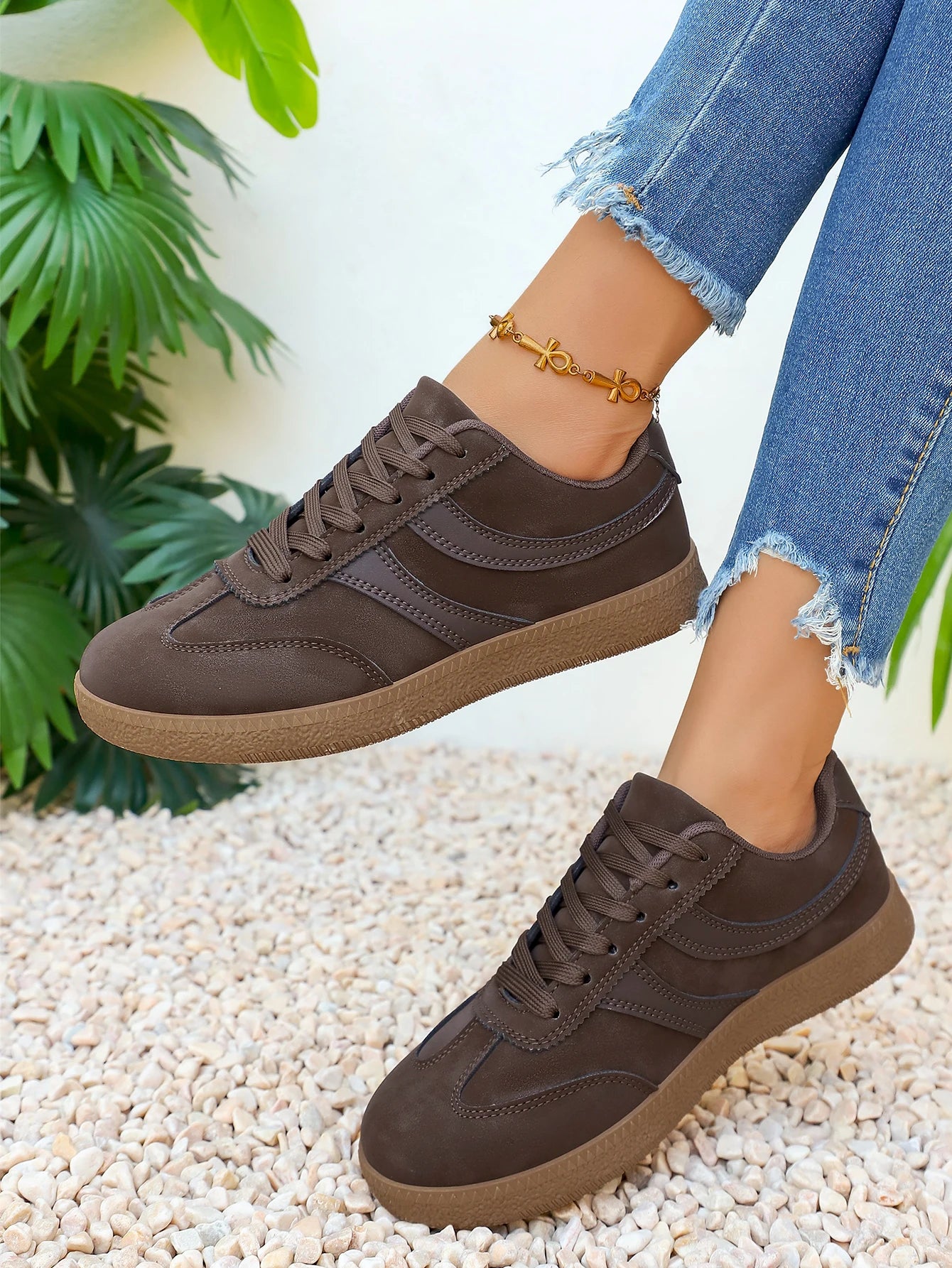 Retro Brown Platform Sneakers Women 2026 Flat Trend German Training Shoes Woman Plus Size 43 Non-slip Thick Sole Vulcanize Shoes Pi-Mart