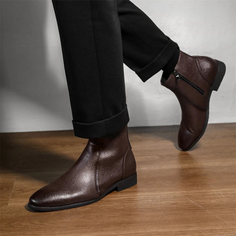 Winter New Men Business Boots Black  Red Simple Slim Fit Soft Leather Boots Casual and Fashionable Chelsea Boots 38-46 Men Boots Pi-Mart