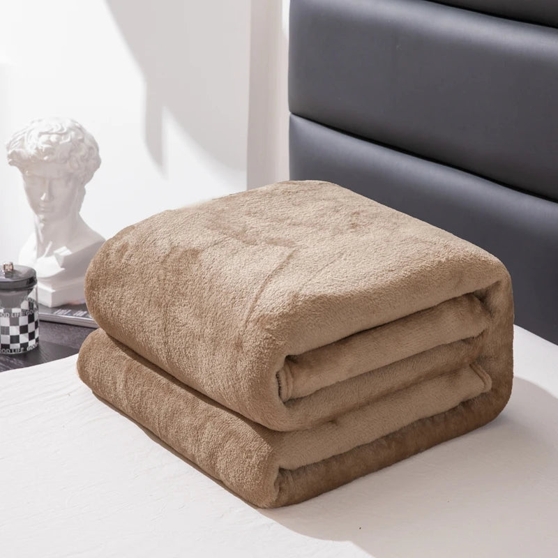 Flannel Fleece Blanket for Beds Solid Color Plain Winter Blanket Single/Queen/King Warm Soft Nap Blanket Manta Plaids for Winter Pi-Mart