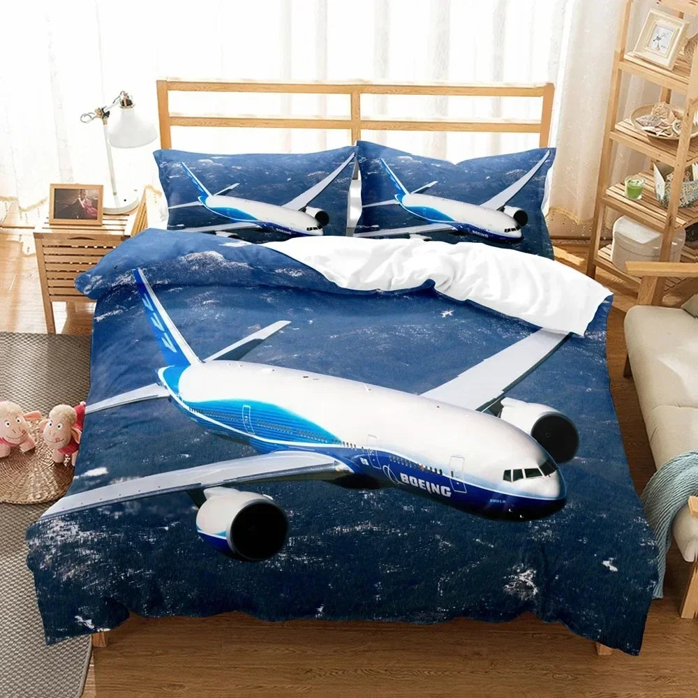 3D Bed Linen Airplane Blue Sky Comfortable Duvet Quilt Cover Pillowcase Bedding Set Children Bedroom Decoration Home Textile Pi-Mart