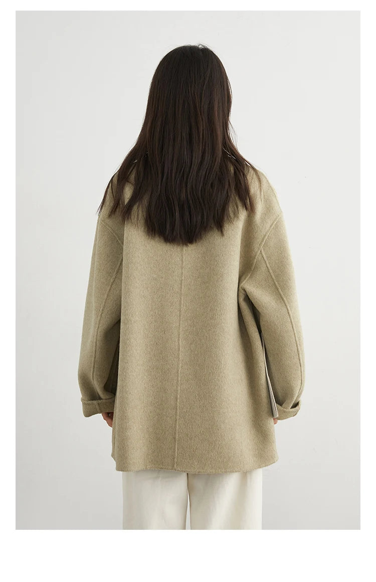 CHIC VEN New Women Woolen Coat Loose Solid Mid-length Double-sided Oversized Office Ladies Jackets Outerwear Autumn Winter 2026 Pi-Mart