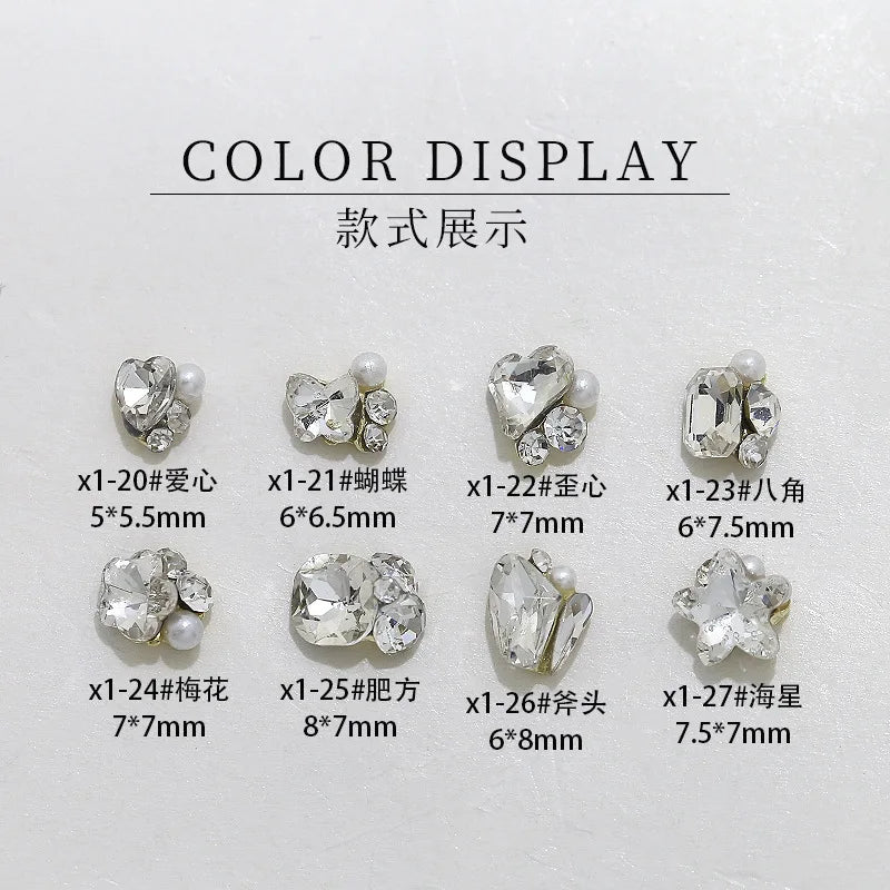 10pc Flash Mini Nail Art Diamond Pile Accessories White Heart Butterfly Fat Square Snowflake Nail Charms DIY Nail Art Decoration Pi-Mart