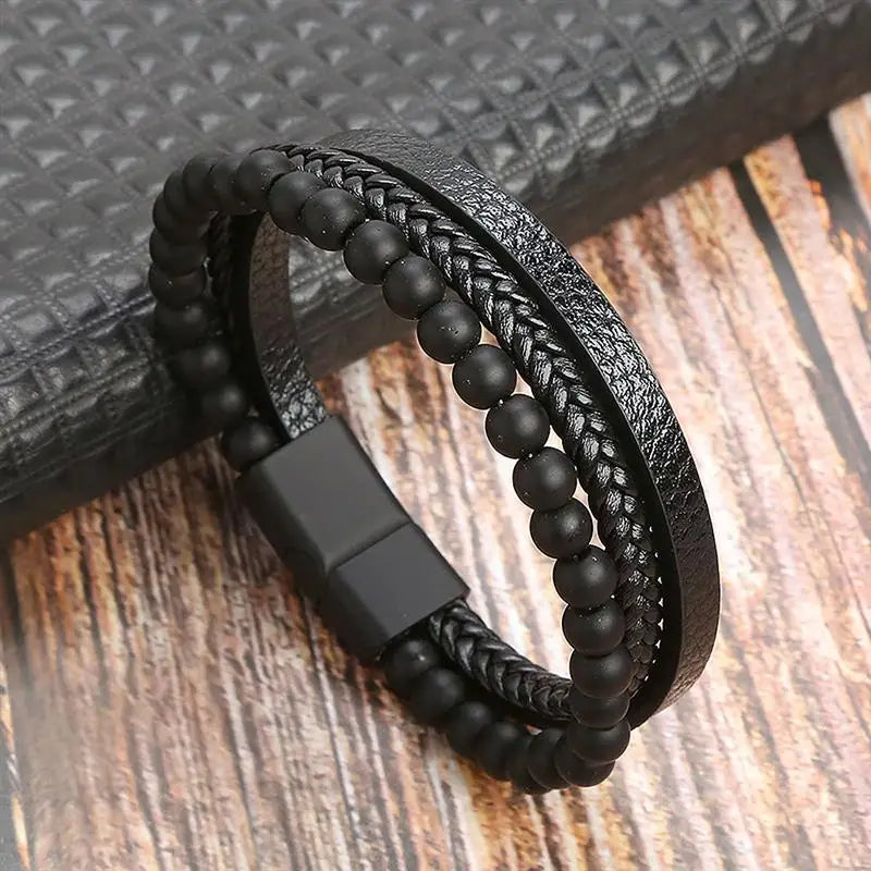 Classic Men's Leather Bracelet New Style Hand-woven Multi-layer Combination Accessory Fashion Man Jewelry Wholesale Dropshipping Pi-Mart