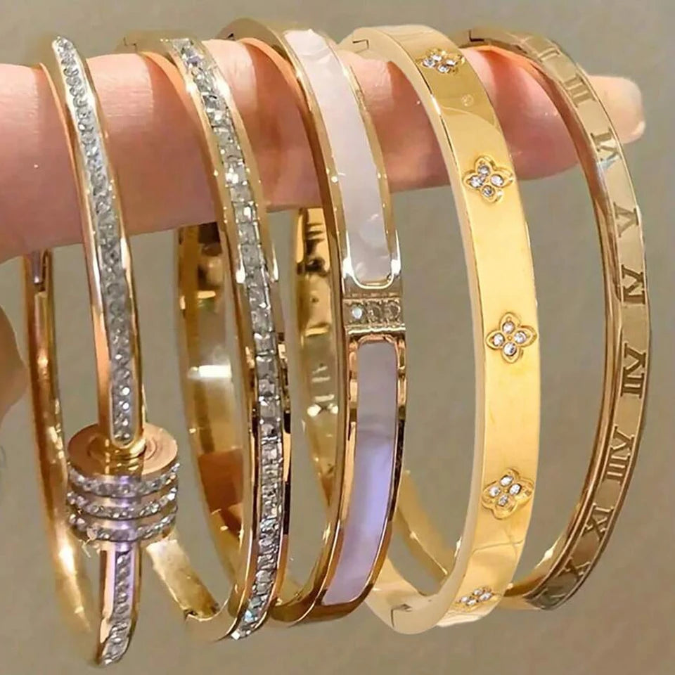 ZAKOL 5/1pcs Sparkling Zirconia Inlaid Stainless Steel Bracelet Set for Women Stackable Bangles Fashion Non Fading Jewelry Gift Pi-Mart