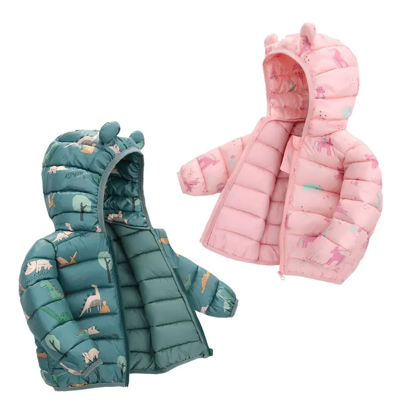2023 Baby Girls Jackets For Kids Cartoon Bear Zipper Coats Autumn Boys Warm Hooded Down Jackets Children Christmas Outerwear LadyShow.Store