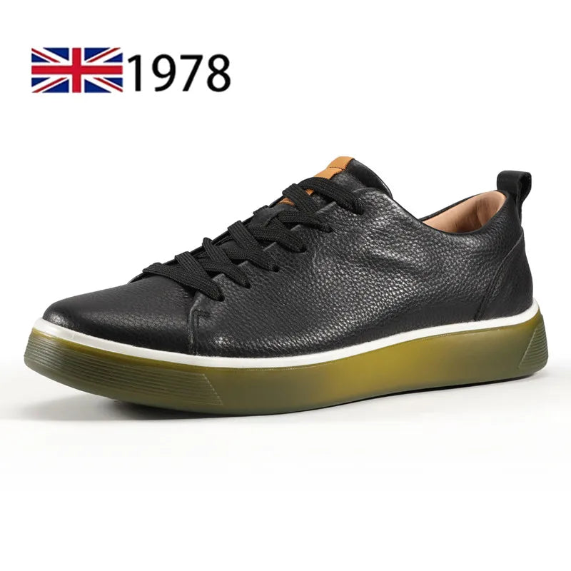 Men Casual Leather Shoes, Business Genuine Leather Shoes Men Thick-soled Sports White Versatile Board Shoes Pi-Mart