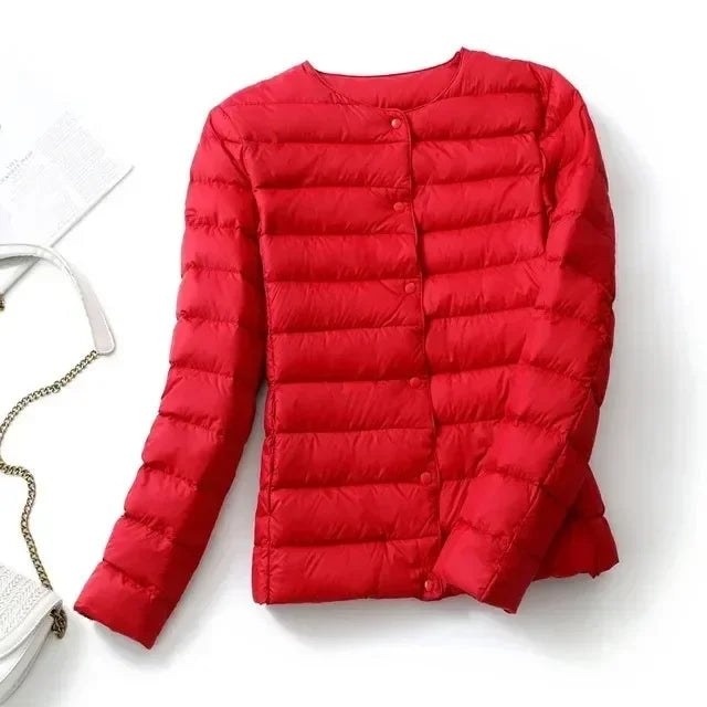 2024 New Autumn Winter Warm Ultra Light Weight Puffer Coats Down Jacket Women Slim Jacket Female Fashion White Duck Down Coat LadyShow.Store