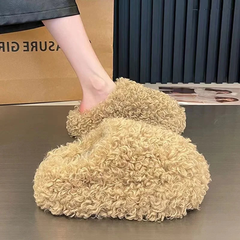 Winter 2026 Fashion Women's Shoes Comfortable Plush Velvet Warm Fluffy Slippers Home Non-slip Lightweight Soft Indoor Slippers LadyShow.Store