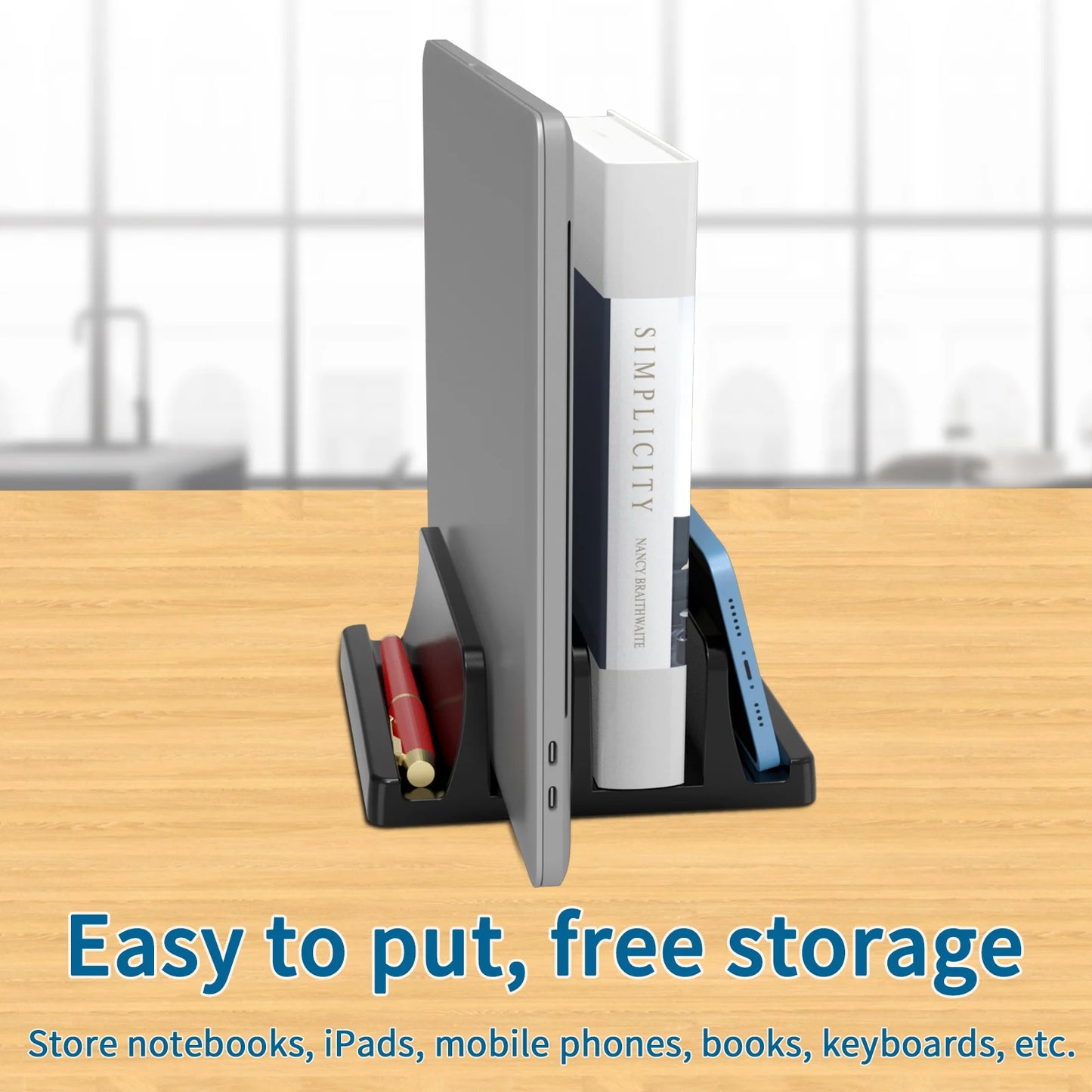 Vertical Laptop Stand for Desk,Dual Slots Plastic Laptop Holder with Space Saving Design,Laptop Stand Supports MacBook Pi-Mart
