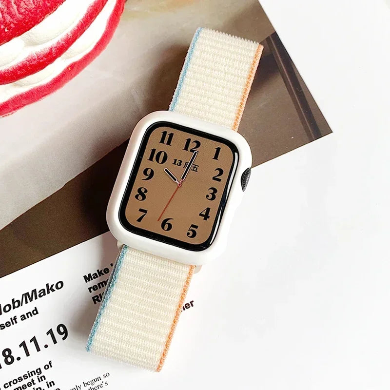 Nylon Sport loop Strap For Apple Watch Band 44mm 42/40mm 45mm  38/41mm pride Bracelet iwatch Ultra2 49mm Series 9 8 se 7 6 5 4 3 LadyShow.Store