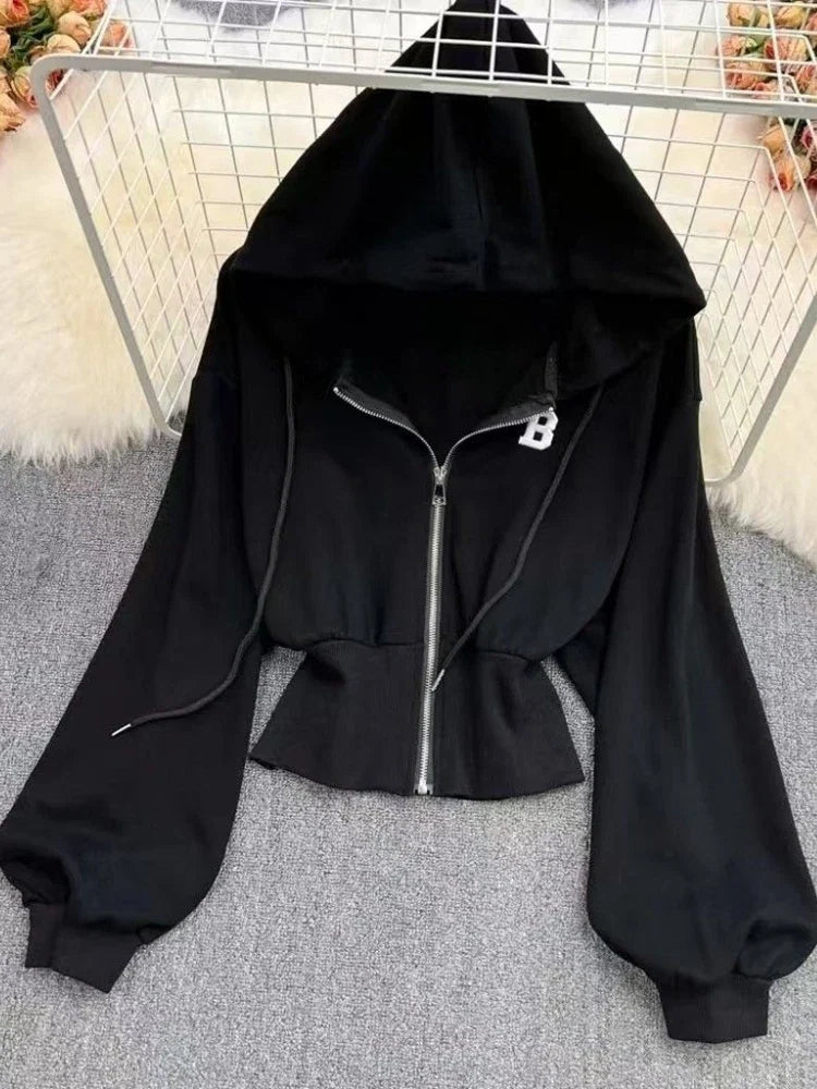Y2k American Vintage Zip Up Hoodies 2000s Long Sleeve Subculture Hooded Sweatshirt Hot Girl Letter Short Slim Autumn Coat Chic LadyShow.Store