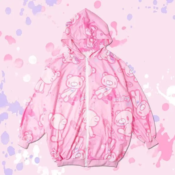 American High Street Y2K Hoodie Women's Cartoon Printed Bear Long Sleeve Coat Subculture Graffiti Yami Kawaii Loose Hooded Coat LadyShow.Store