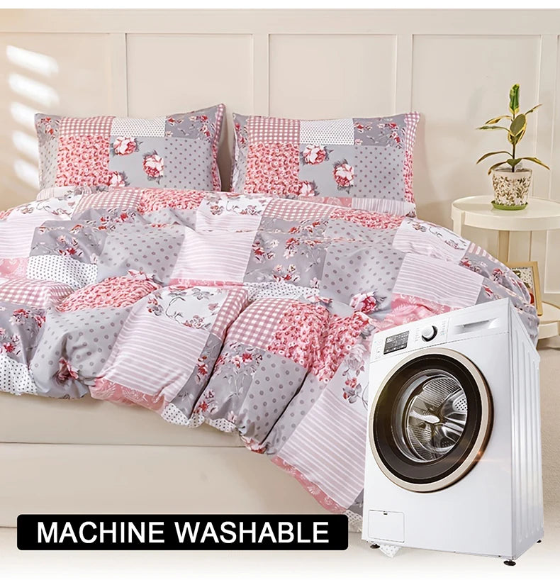3pcs Splicing floral Pattern Duvet Cover Set, Soft Skin-Friendly Bedding Set Includes 1 Duvet Cover And 2 Pillowcases Pi-Mart