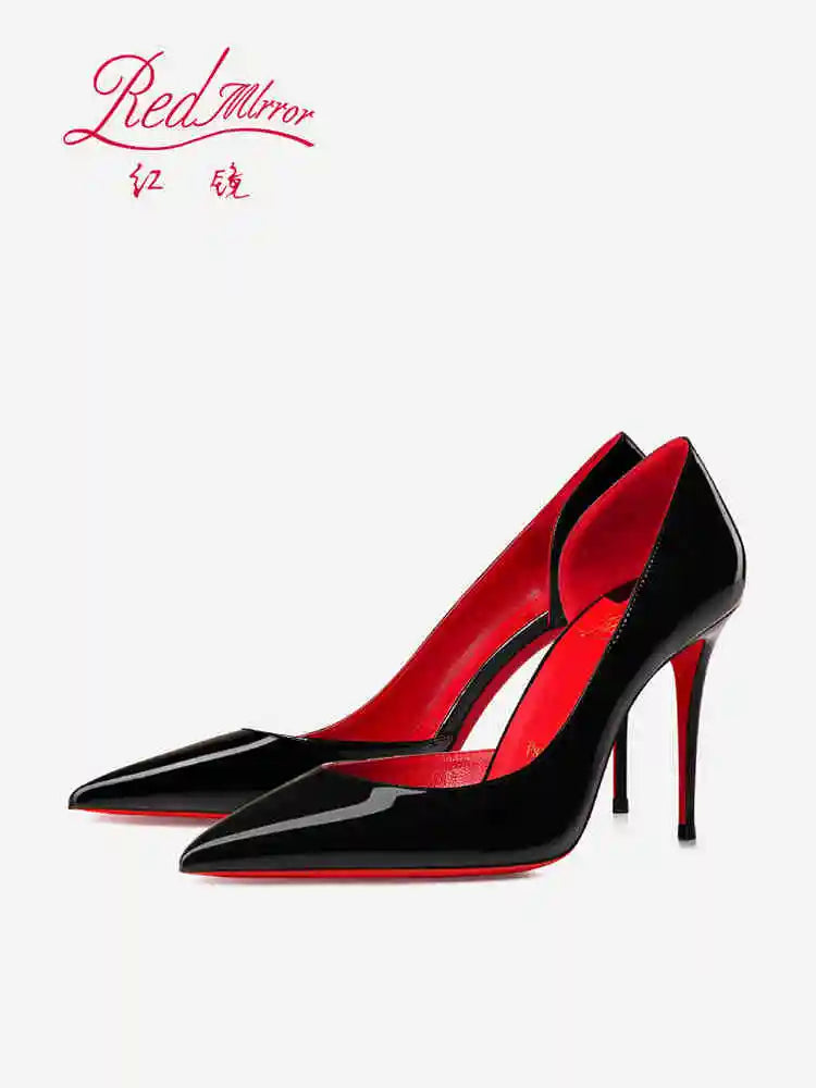 Elegant Hollow Women's High Heels 2026 Luxury Brand Black Pointed Toe Pumps Red Shiny Bottoms Sexy Fashion Ladies Shoes Women Pi-Mart