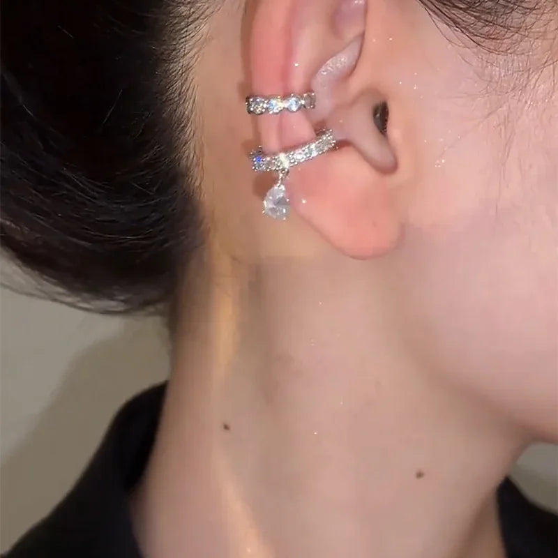 Silver Color Zirconia Pearl Clip On Earrings for Women Geometric Ear Cuff Without Piercing Girl Jewelry Gifts Pi-Mart