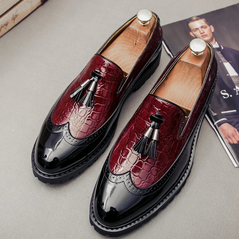 Men Loafers PU Splicing Tassel Decoration Low Heel Comfortable Classic Daily Business Men Shoes Pi-Mart