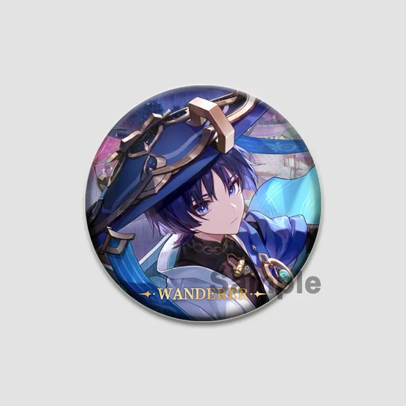 Genshin Impact Game Brooches 58mm Round Button Pins for Backpack Jackets Jewelry Cartoon Cosplay Badge Hutao Zhongli Xiao Badges Pi-Mart