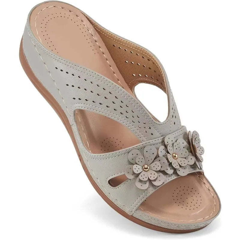 New Women's Slippers Casual Flower Hollow Wedge Beach Shoes Outdoor Fashion Platform Comfortable Non-slip Sandals Plus size 43 Pi-Mart