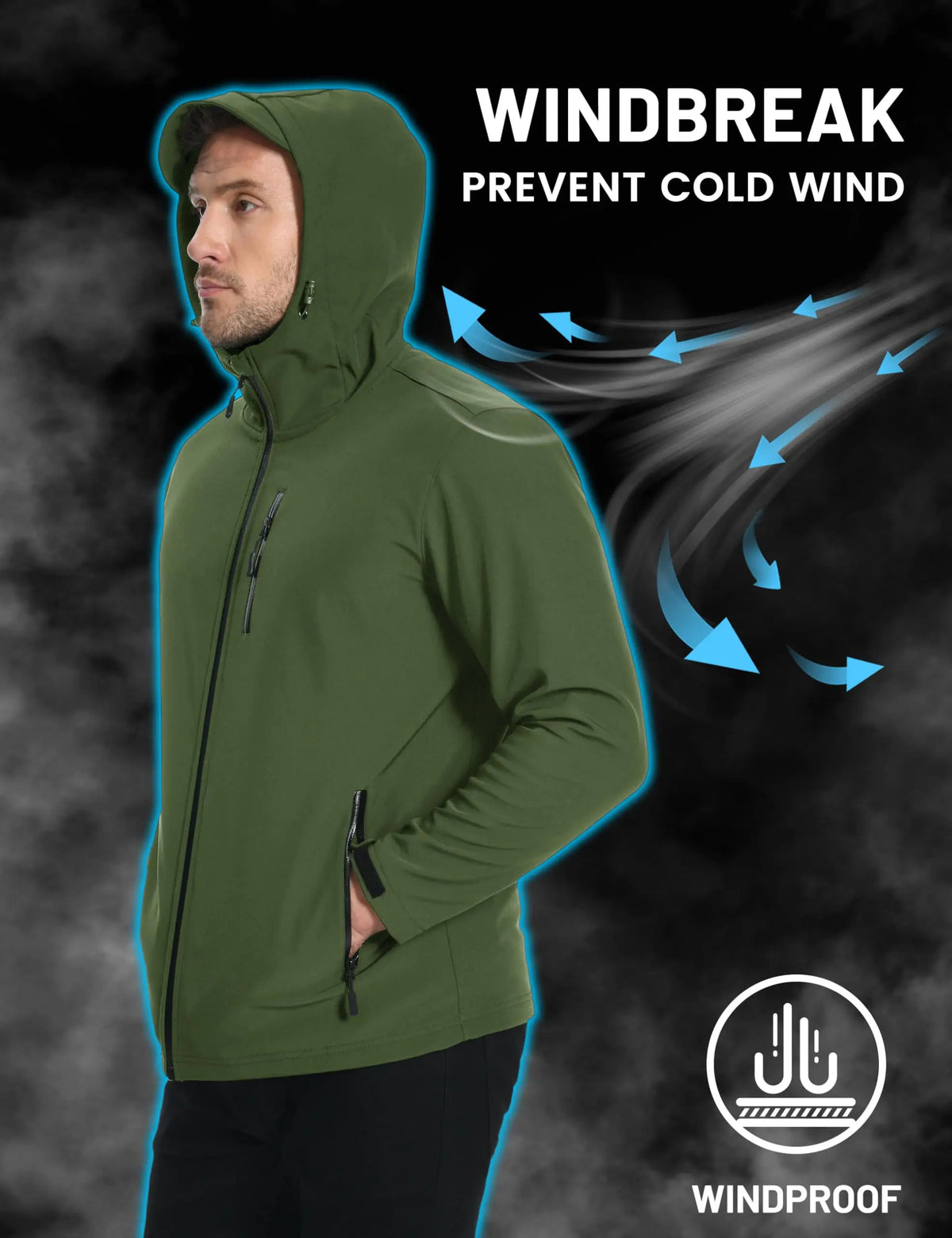 TACVASEN Hooded Softshell Jacket Mens Waterproof Rain Jacket Fleece Lined Work Jacket Outdoor Trekking Hiking Windbreaker Male Pi-Mart