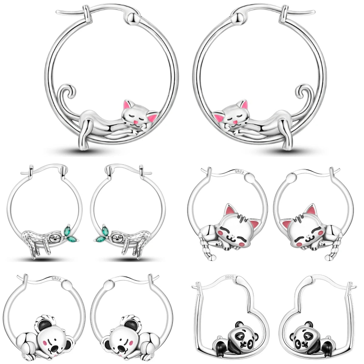 925 Sterling Silver Cute Lazy Cat Animal Pet Earrings Jewelry Hoop Earrings For Women Jewelry Birthday Party Fine Gifts Pi-Mart