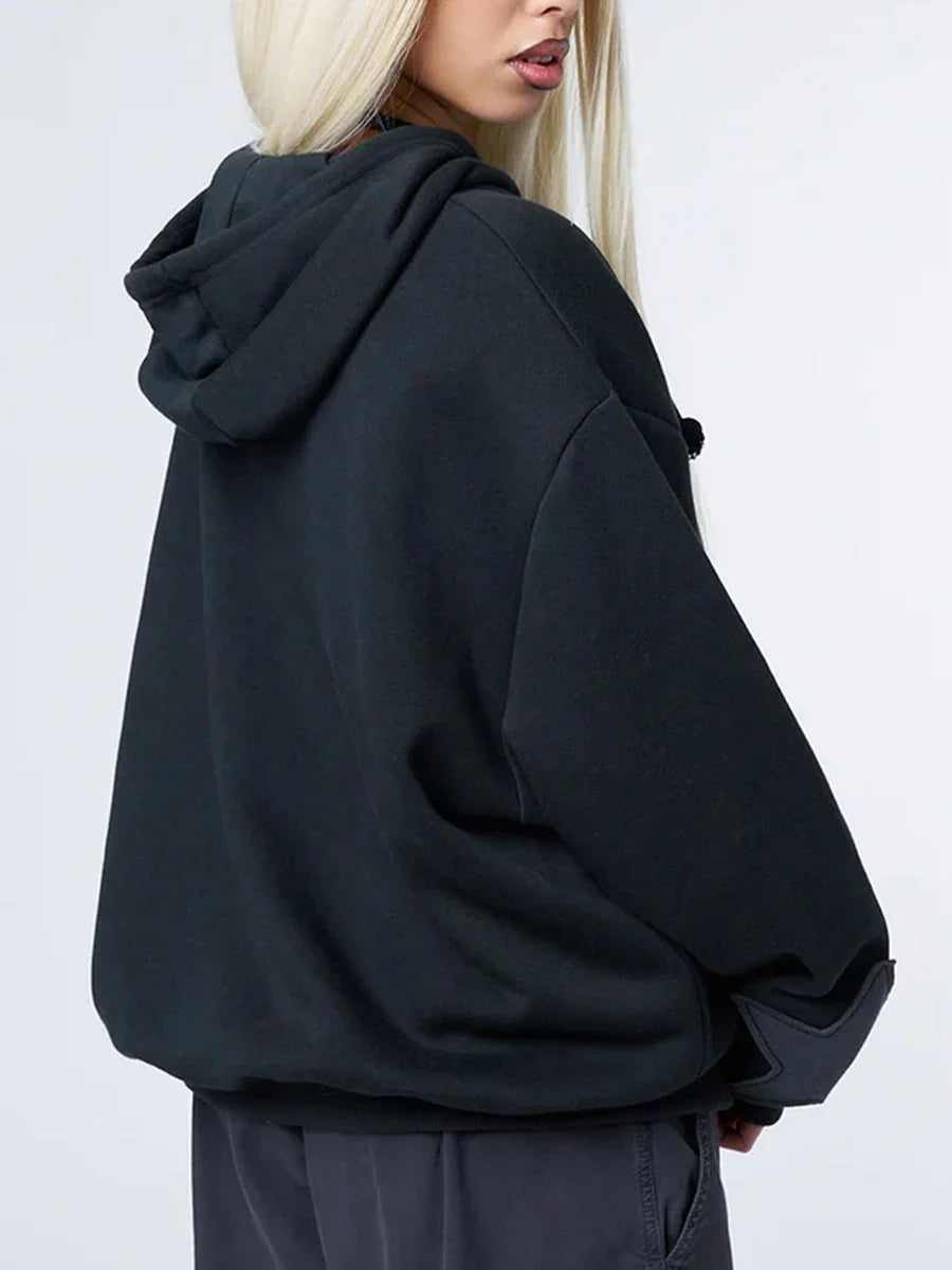 Y2K Vintage Star Print Hooded Hoodie for Women Casual Loose Long Sleeve Zip Up Drawstring Sweatshirts Autumn Spring Coat Street LadyShow.Store