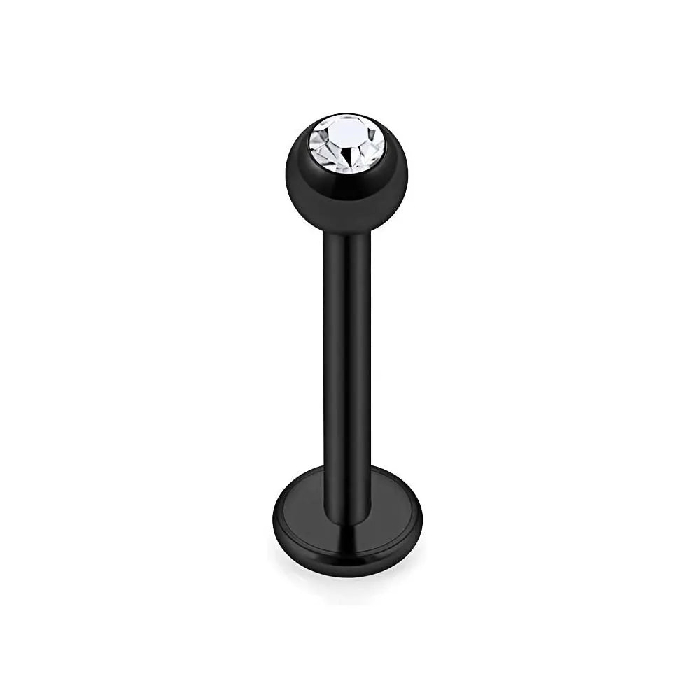 WKOUD 16G Stainless Steel Lip Labret Piercing Crystal Ball Monroe Lip Stud Helix Tragus Conch Piercing Cartilage Earrings Black Pi-Mart