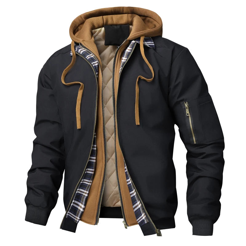 Autumn Winter Men's Warm Windbreaker Jacket Outdoor Man Thick Windbreaker Hiking Hooded Coats Men Thermal Sports Zipper Parkas J Pi-Mart