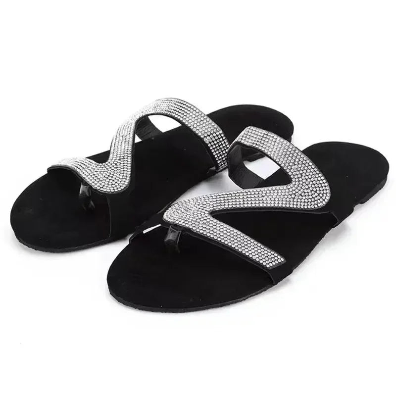 Sexy Women Sandals Summer Beach Shallow Mouth Rhinestones Ladies Fashion Show Comfortable Light Shoes Sandalias Femininas LadyShow.Store