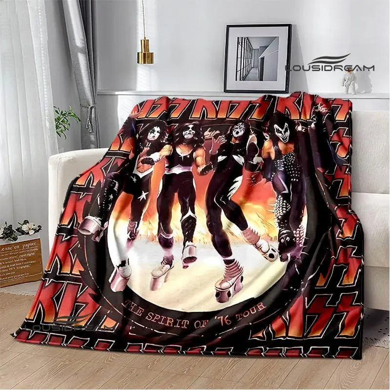 Kiss Band Printed Blanket picnic blanket Warm Blanket Flannel Home Travel Blanket throw blanket bed linings Birthday Gift Pi-Mart