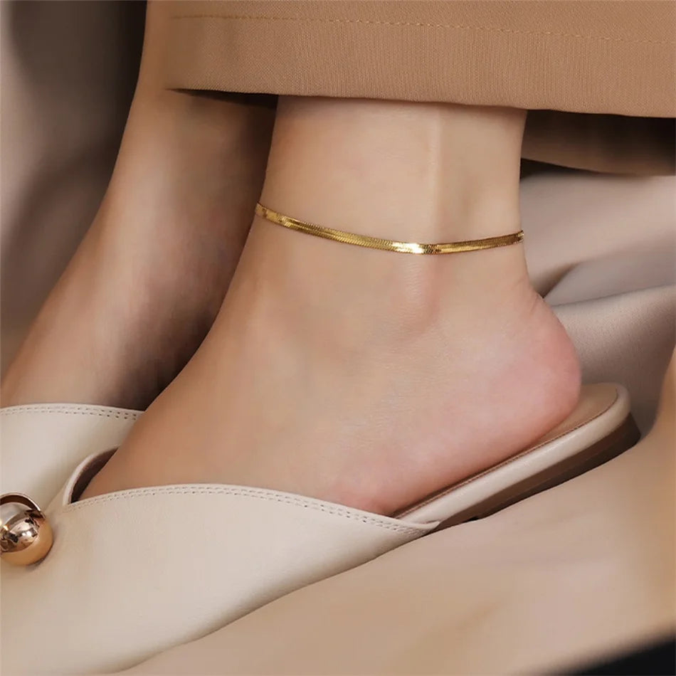 EMANCO 4MM Snake Chain Anklet Womens Beach Chain Stainless Steel Anklet Gift Drop/Wholesale Factory Direct Sales Pi-Mart