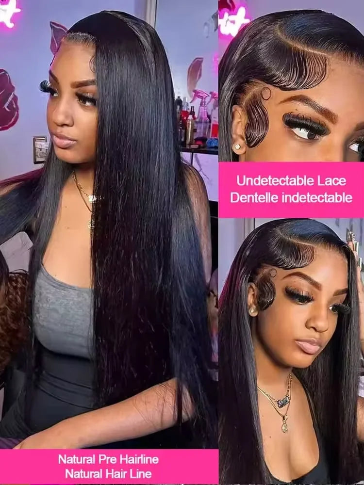13x6 Lace Front Wigs Human Hair Pre Plucked Straight Human Hair Wig 200% Density HD Lace Frontal Wigs for Women Natural Black LadyShow.Store