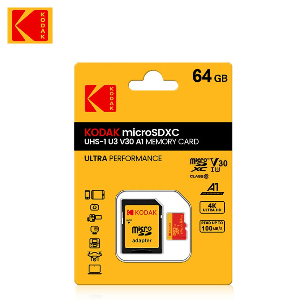 KODAK 128GB Micro SD Card U3 V30 256GB 64GB 32GB 4K High Speed TF Card for Phone Camera Drone Original TYPE-C Reader Pi-Mart
