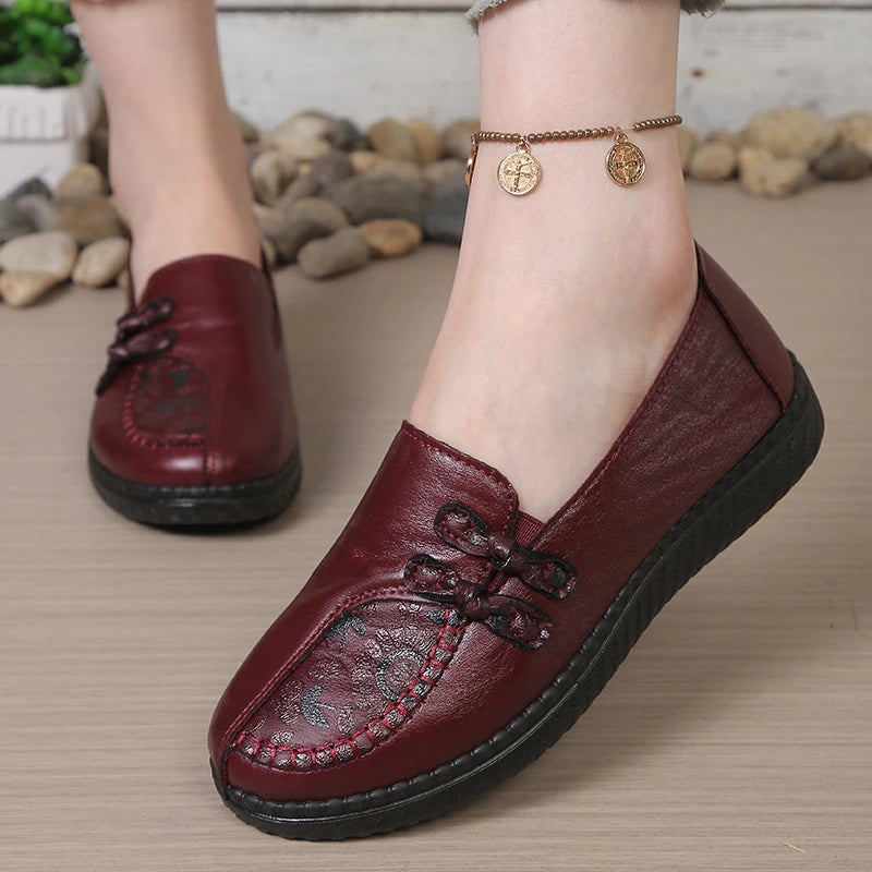 Women's Leather Flat Shoes, Spring and Autumn Women's Loafers, Single Classic Mom Shoes, Anti-Slip Comfortable and Free Shipping Pi-Mart