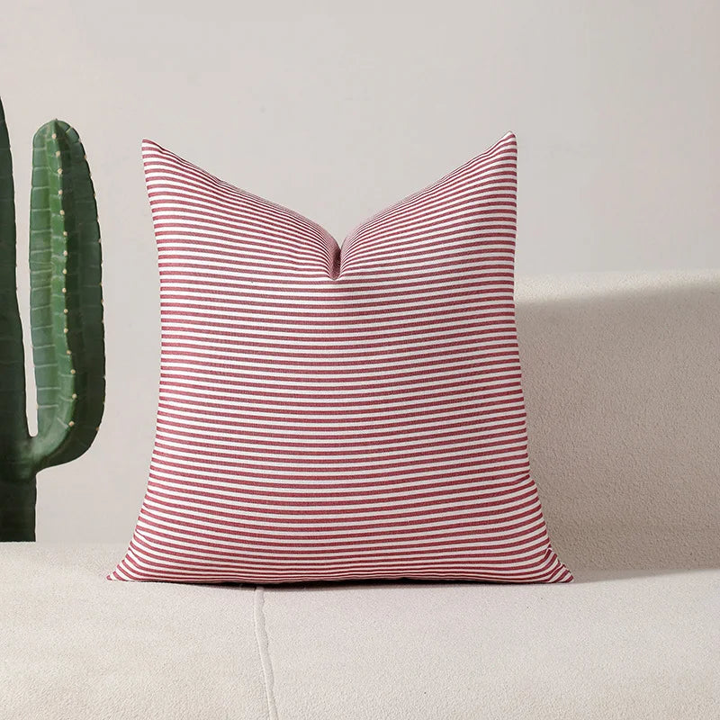 Classical Striped Cushion Cover 45x45cm Hawthorn Red Ivory Recycle Polyester Fabric Pillow Cover Indoor Outdoor Home Decoration Pi-Mart