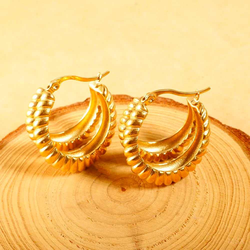 Luxury Shiny Zircon Hoop Earrings for Women Trendy Golden Stainless Steel Wed Ear Geometric Circle Earring Jewelry Pendientes Pi-Mart
