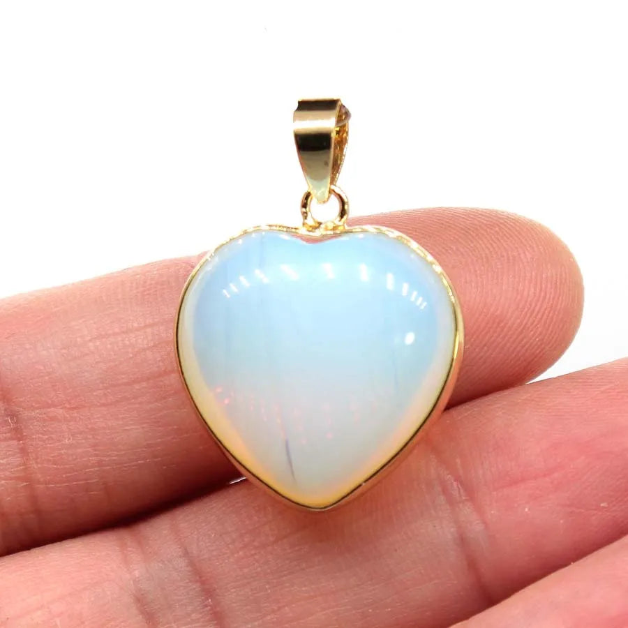 Charms Natural Healing Crystal Heart Stone Pendants For Women Necklace DIY Amethyst Rose Quartz Fluorite Aquamarine Men Jewelry Pi-Mart