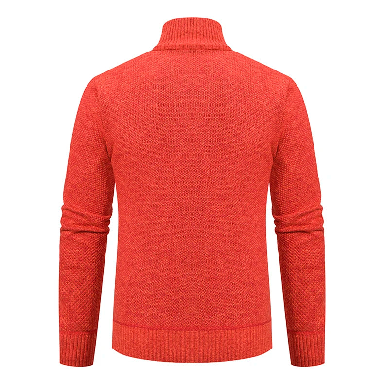 Autumn And Winter New Jersey Men's Casual Sports Coat Solid Color Stand Collar Wweater Grab Fleece Warm Zipper Cardigan Pi-Mart