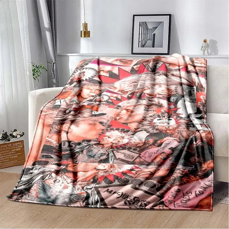Machine Gun Kelly Poster Printed Flannel Warm Blanket Rapper Music Art Blankets Bedroom Sofa Bed Travel Picnic Blanket Fan Gift Pi-Mart
