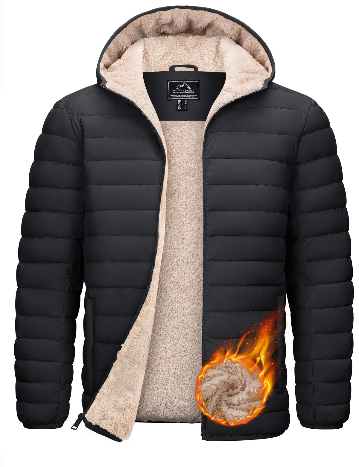 TACVASEN Men's Puffer Jacket Winter Warm Hooded Sherpa Lined Water Resistant Windproof Insulated Jacket Warm Winter Puffy Coat Pi-Mart