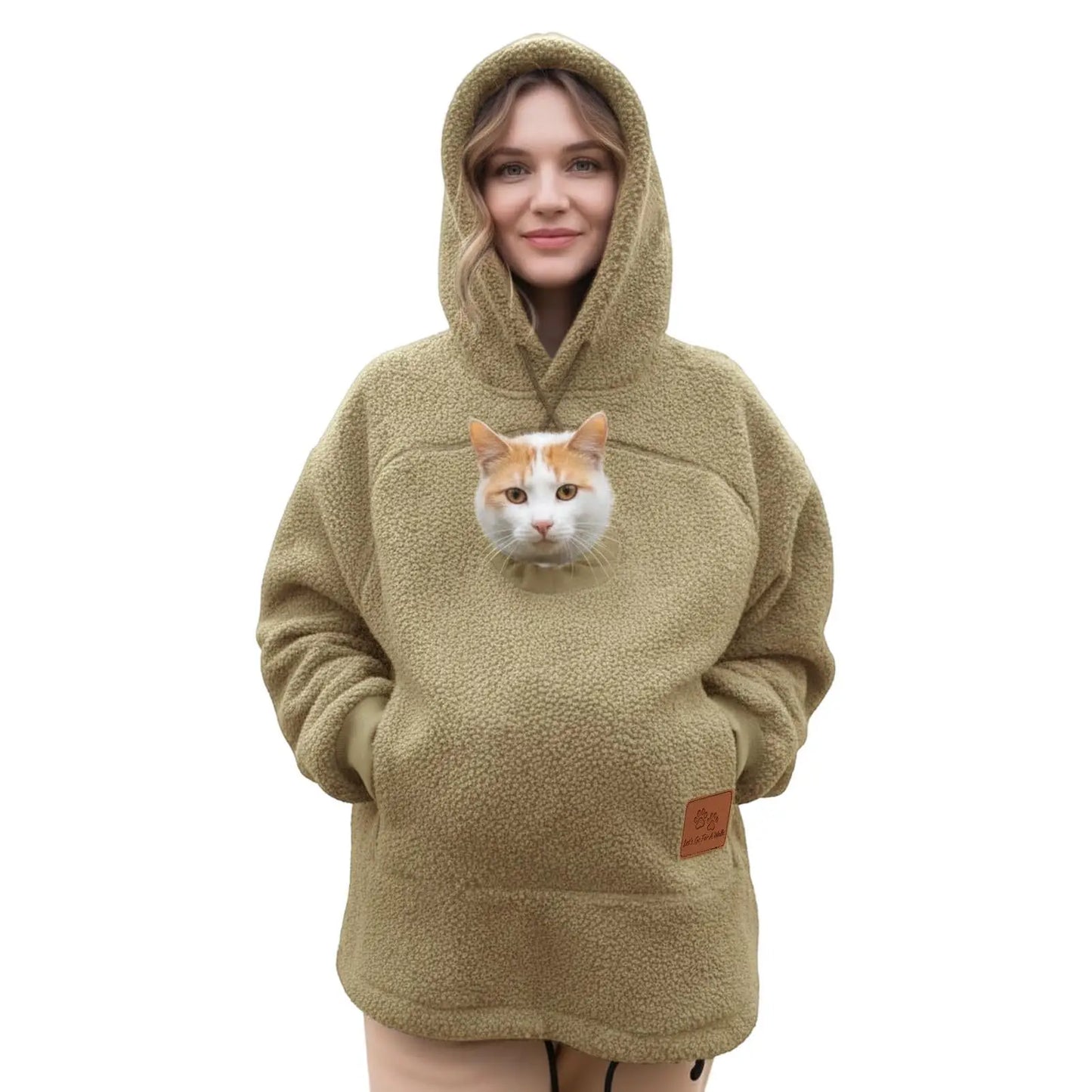 Ladies Winter Hooded Lamb Velvet Zipper Kangaroo Pocket Cat Dog Mommy Outwear Sweatshirt Comfortable Street Style Trendy Fashion LadyShow.Store