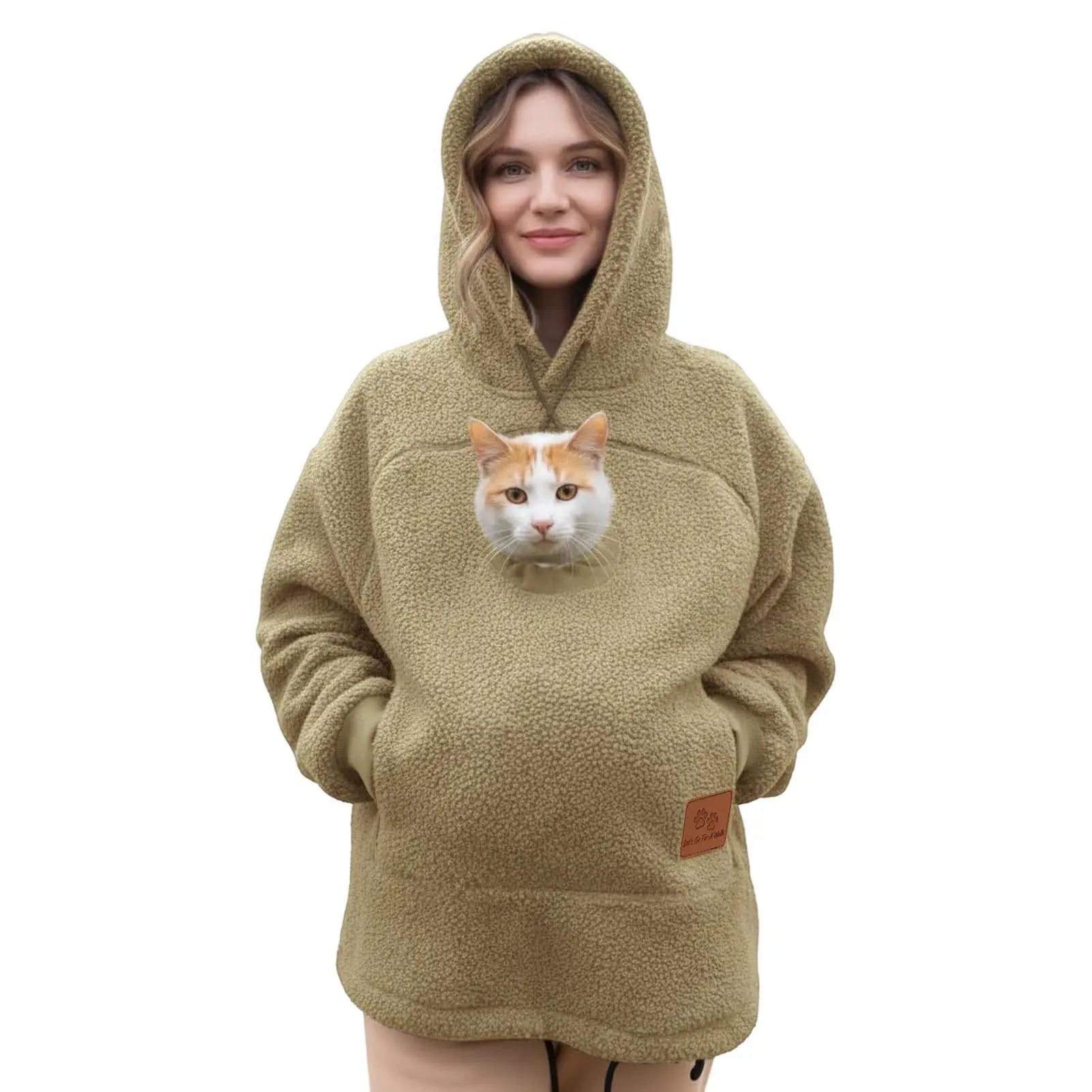 Ladies Winter Hooded Lamb Velvet Zipper Kangaroo Pocket Cat Dog Mommy Outwear Sweatshirt Comfortable Street Style Trendy Fashion LadyShow.Store