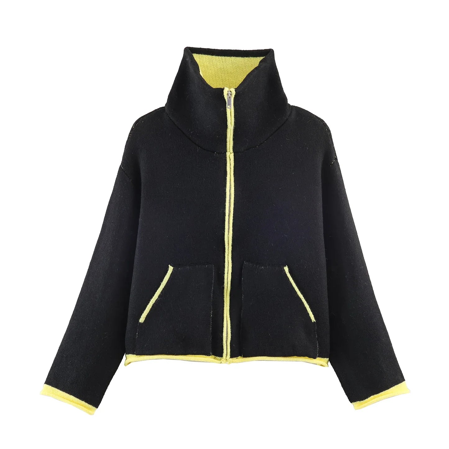 2025 Winter New Product Women's Lazy Style Loose Contrasting Color Decorative Layer Knitted Pilot Jacket Coat LadyShow.Store